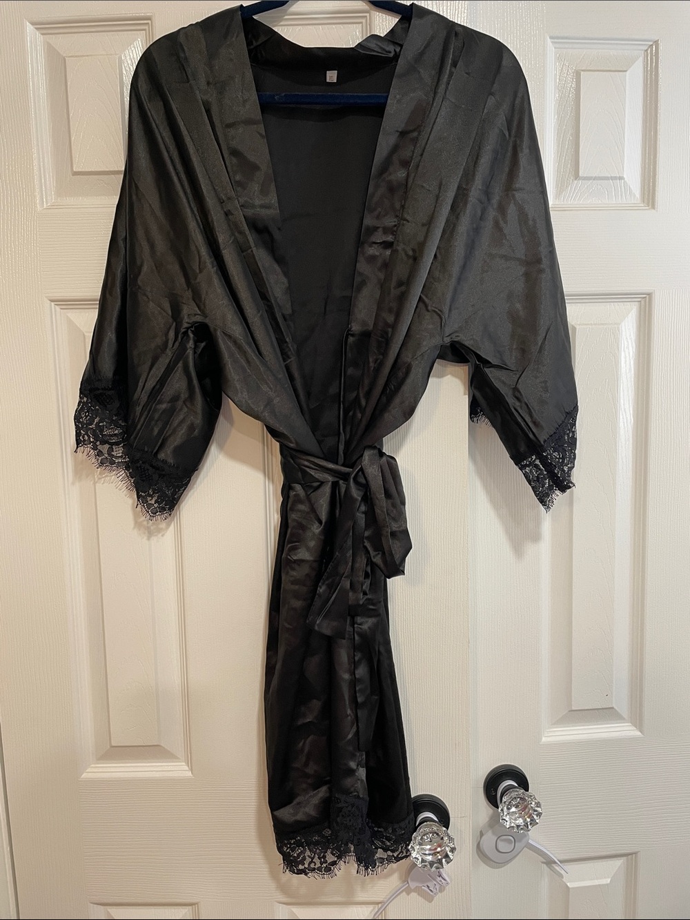 Black Satin Lace-Trim Robe with Tie - Women Intimates & Sleepwear